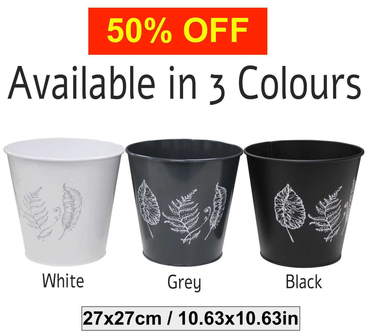 Galvanised Planters with Leaf Prints, 7 Litres - 3 Colours Available