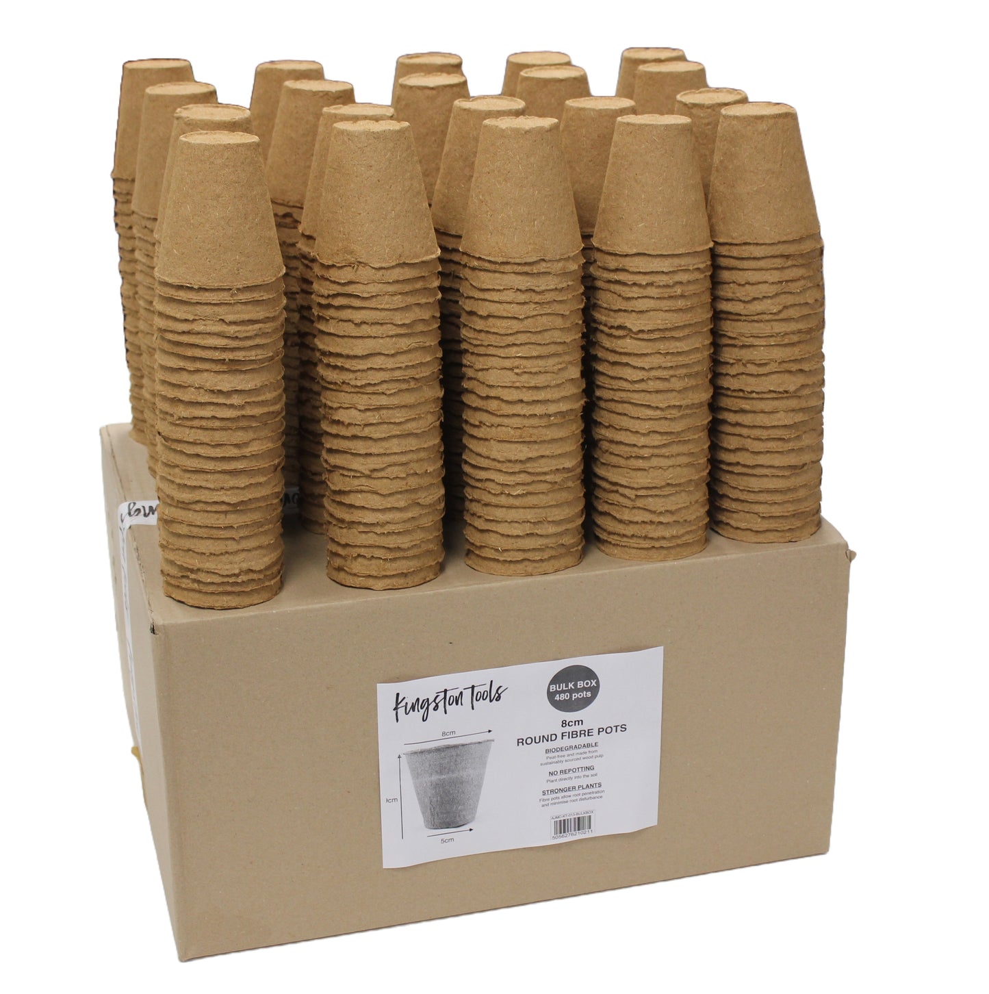 BULK BOX - 480x 8cm Round Fibre Pots by Kingston Tools