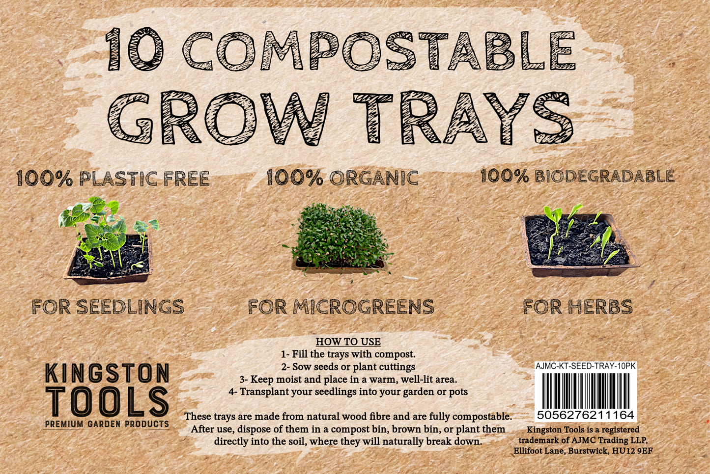 10 Compostable Grow Trays for Seed Starting 19x15cm