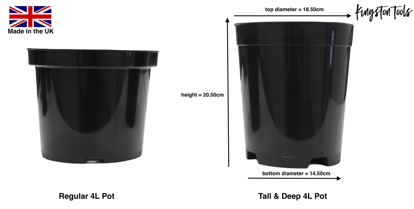 Kingston Tools 10x Extra Tall & Deep Premium Black Plant Pots Recycled Plastics Made in the UK