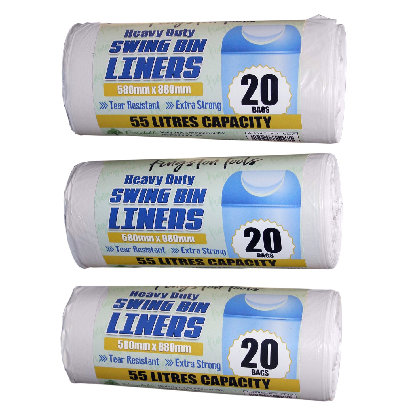 Thick and Extra Strong Heavy Duty Swing Bin Liners – 55 Litre Capacity, White