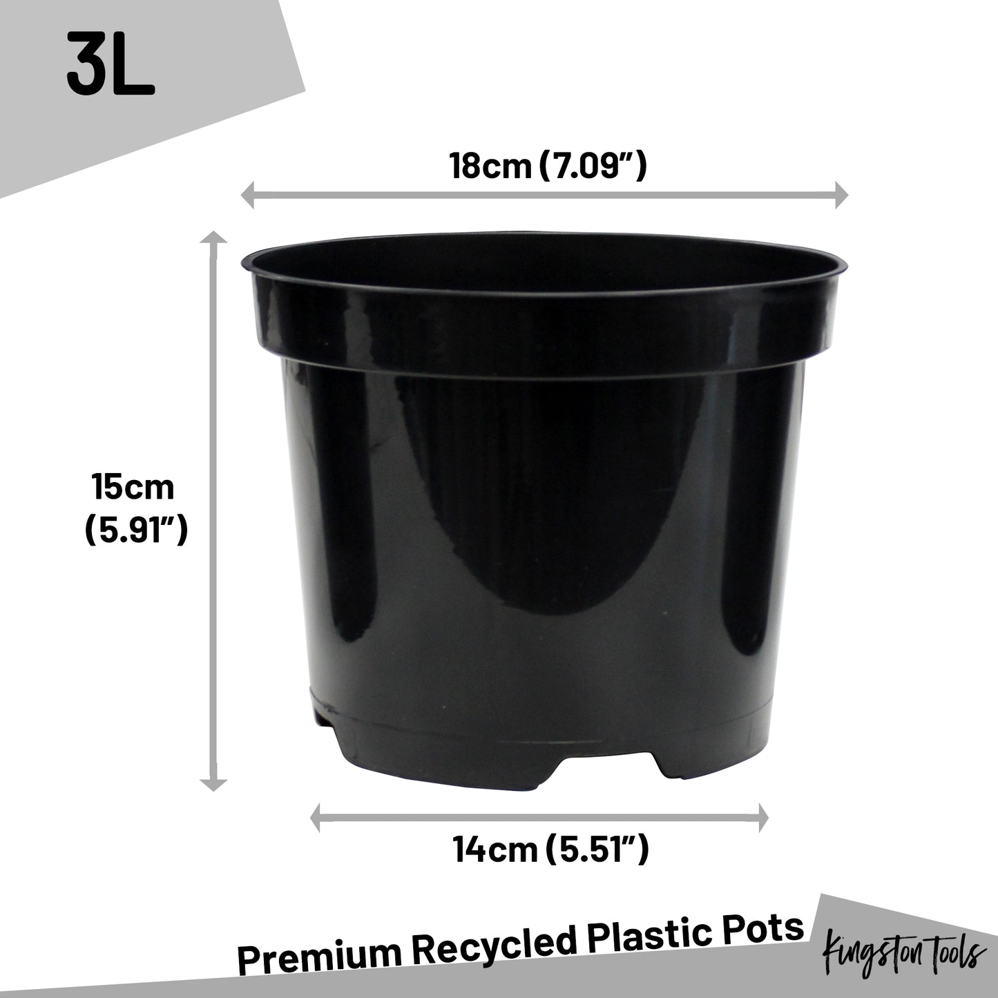 Premium Recycled Plastic Plant Pots High Quality Garden Planters - Black 7 Sizes Available