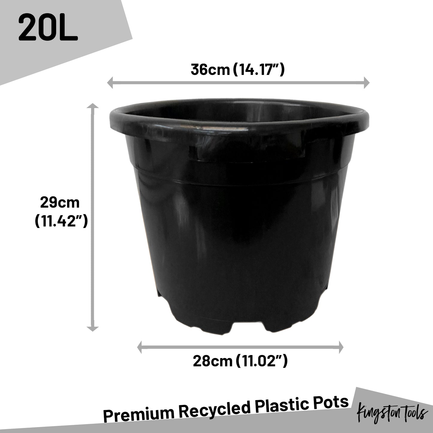 Premium Recycled Plastic Plant Pots High Quality Garden Planters - Black 7 Sizes Available