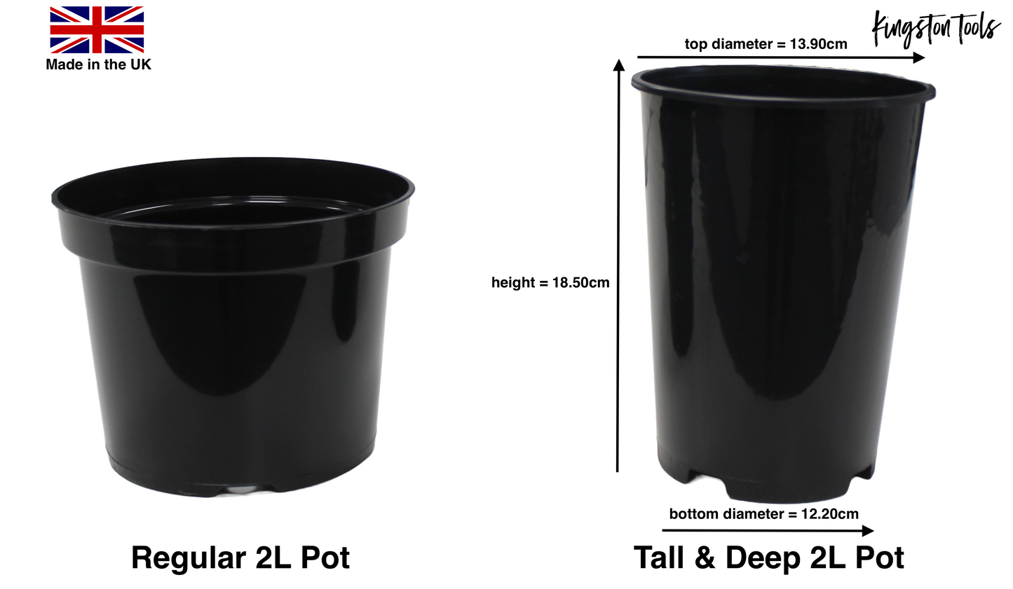 Kingston Tools 10x Extra Tall & Deep Premium Black Plant Pots Recycled Plastics Made in the UK