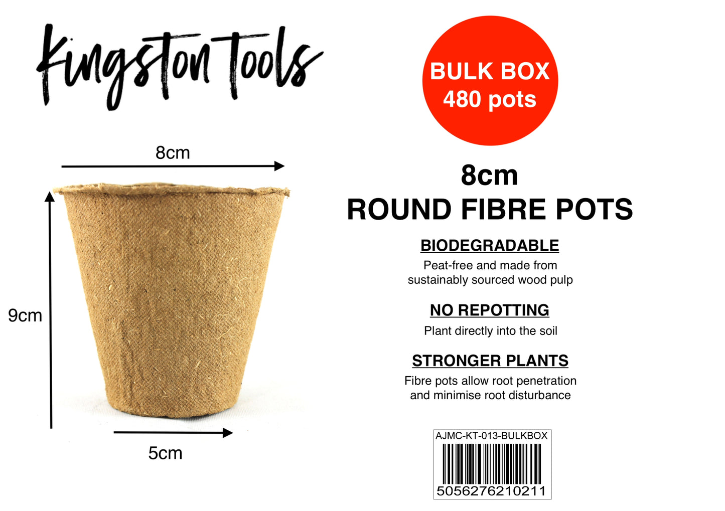 BULK BOX - 480x 8cm Round Fibre Pots by Kingston Tools