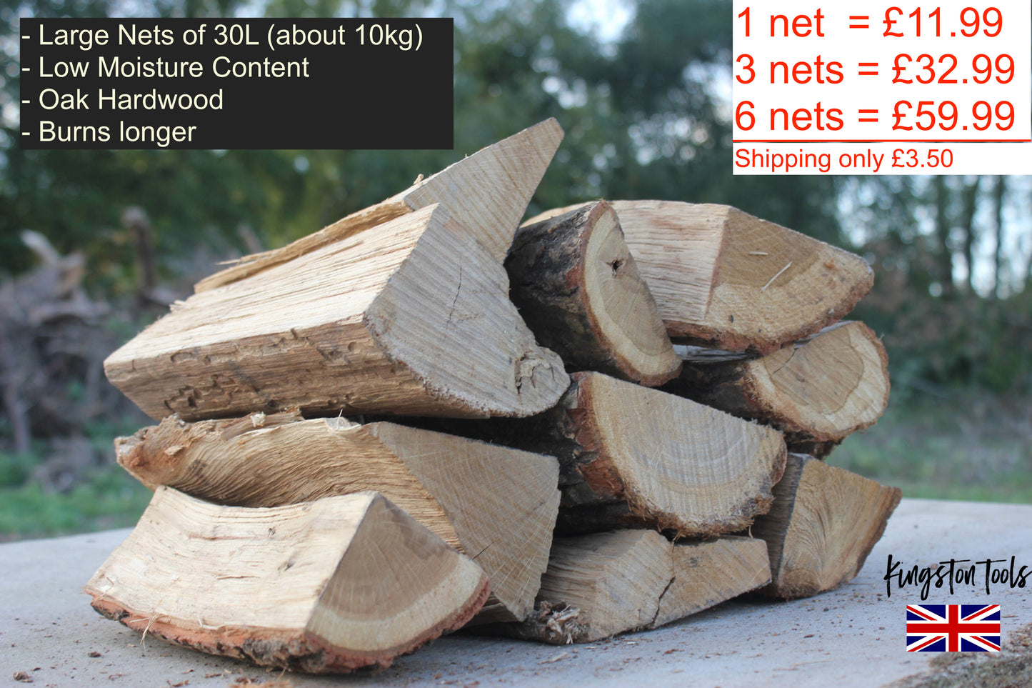 30L Oak Logs Nets - Kiln Dried Hardwood