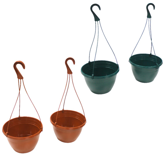 Set of 2 hanging baskets, Green or Terracotta. Made From Recycled Plastics