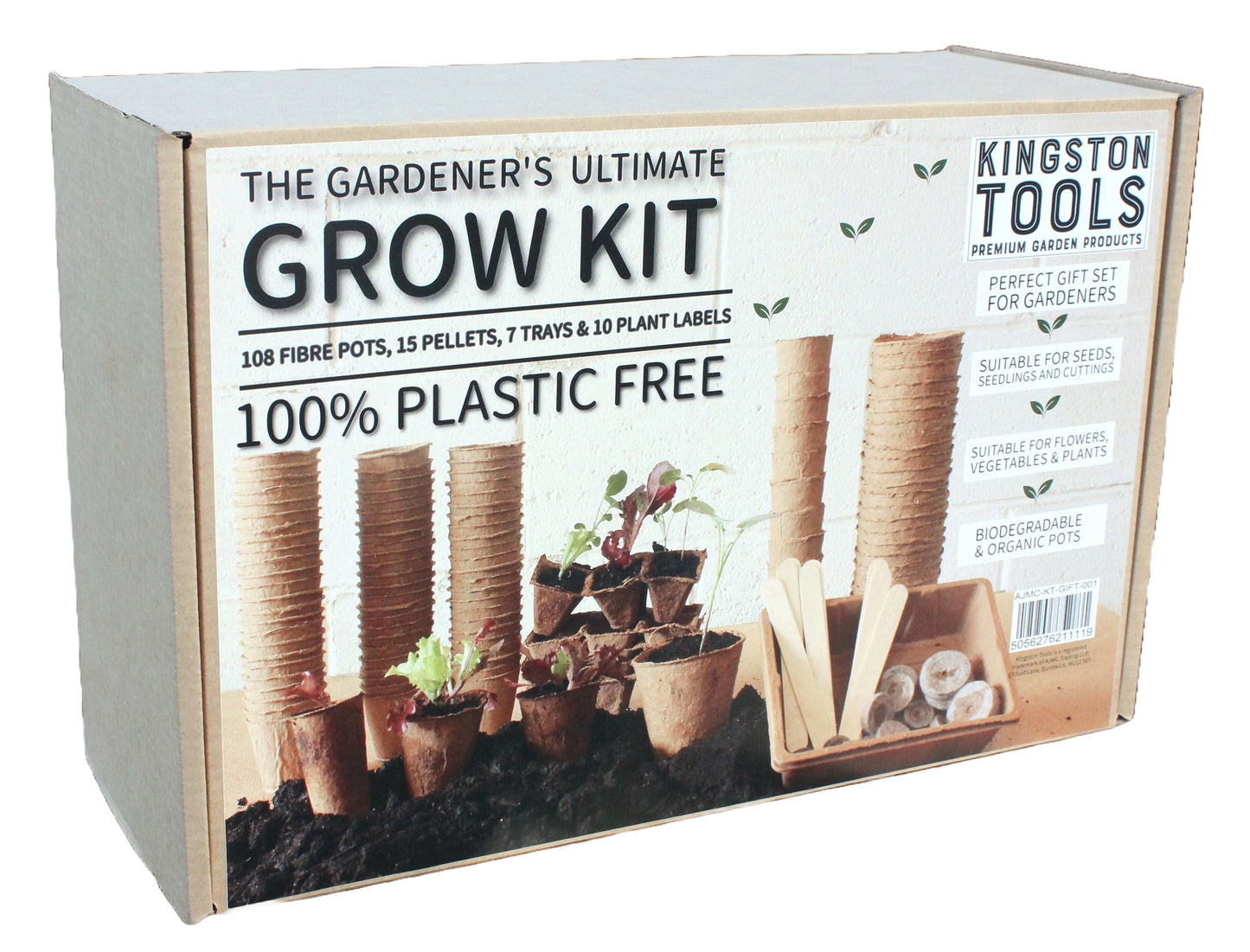 The Gardener's Ultimate Grow kit - Gift Set with 108 Fibre Pots, 15 Pellets, 7 Trays & 10 plants Labels