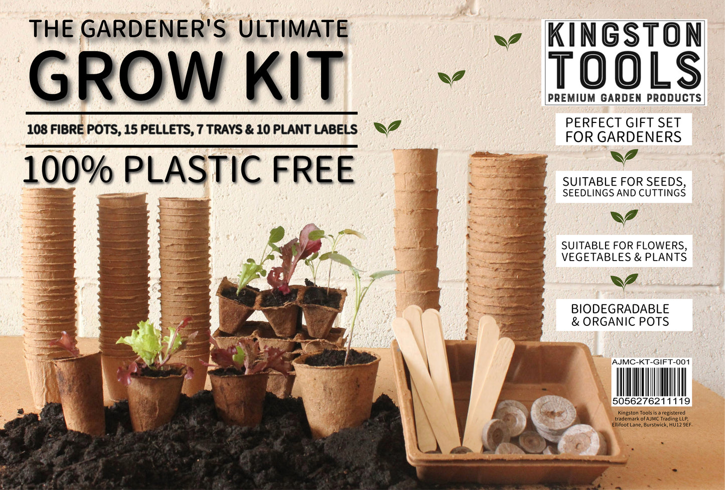 The Gardener's Ultimate Grow kit - Gift Set with 108 Fibre Pots, 15 Pellets, 7 Trays & 10 plants Labels