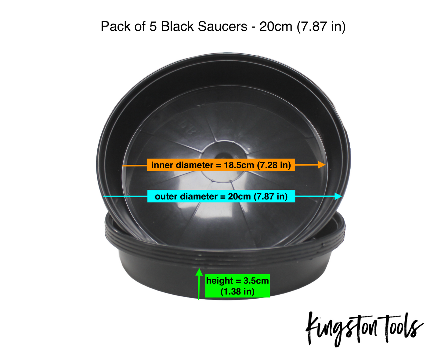 Kingston Tools Pack of 5 Black & Terracotta Plant Pot Saucers Made from Recycled Plastic Strong and Sturdy Drip Tray 6 sizes Available: 18cm, 20cm, 25cm, 30cm, 40cm, 50cm