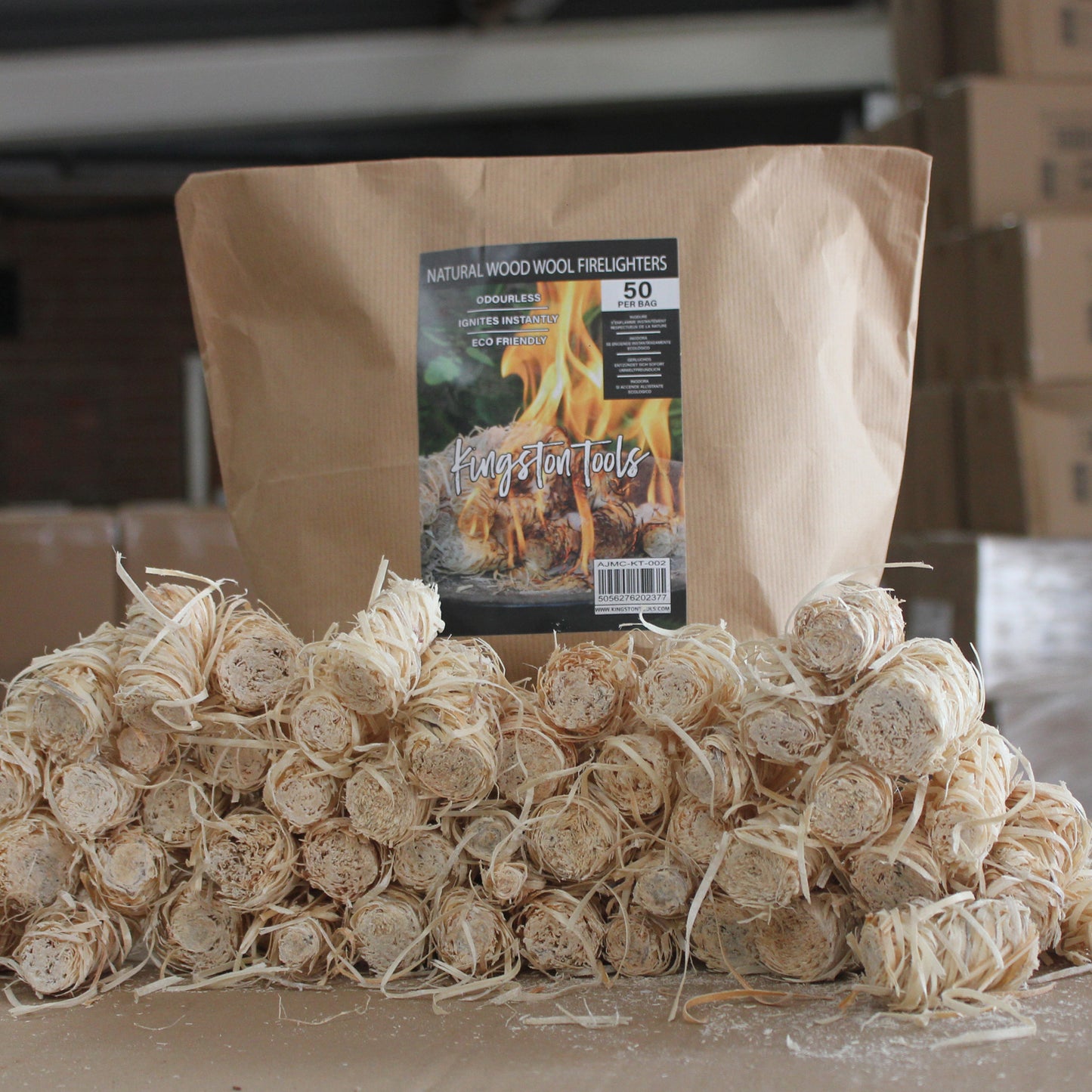 Natural Wood Wool Firelighters - Available in Bag of 20 and Box of 200