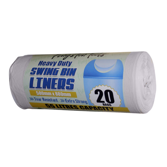 Thick and Extra Strong Heavy Duty Swing Bin Liners – 55 Litre Capacity, White