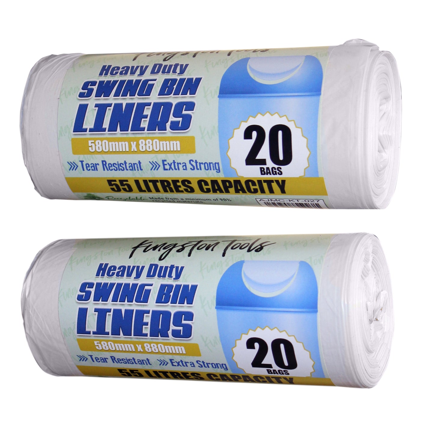 Thick and Extra Strong Heavy Duty Swing Bin Liners – 55 Litre Capacity, White