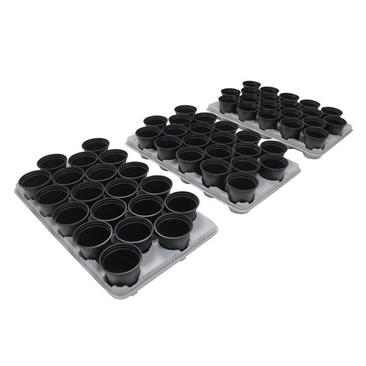 60 Grow Pots (9cm / 0.39l) with 3 Carry Trays Made in the UK from Recycled Plastics