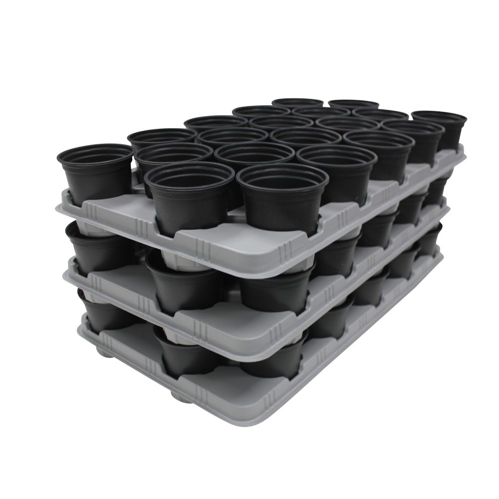 60 Grow Pots (9cm / 0.39l) with 3 Carry Trays Made in the UK from Recycled Plastics