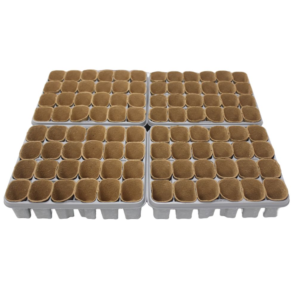 96 Fibre Pots 6cm and 4 Carry Trays with 24 cells Germination Trays for Seeds, Seedlings, Cuttings with Biodegradable Pots