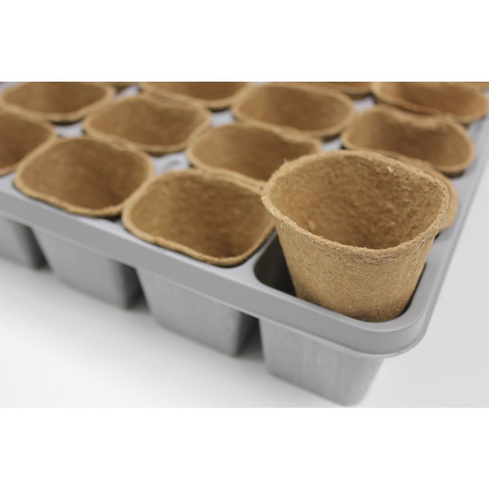 96 Fibre Pots 6cm and 4 Carry Trays with 24 cells Germination Trays for Seeds, Seedlings, Cuttings with Biodegradable Pots