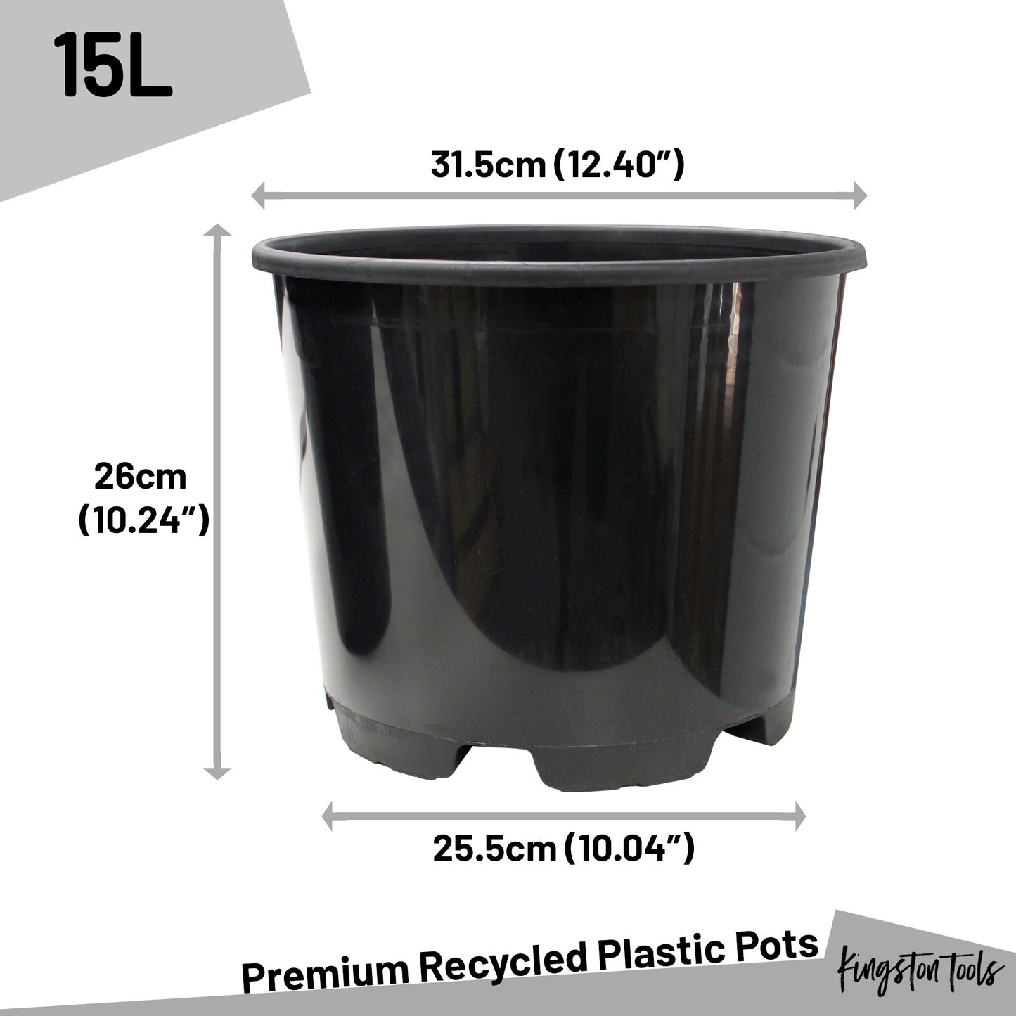 Premium Recycled Plastic Plant Pots High Quality Garden Planters - Black 7 Sizes Available