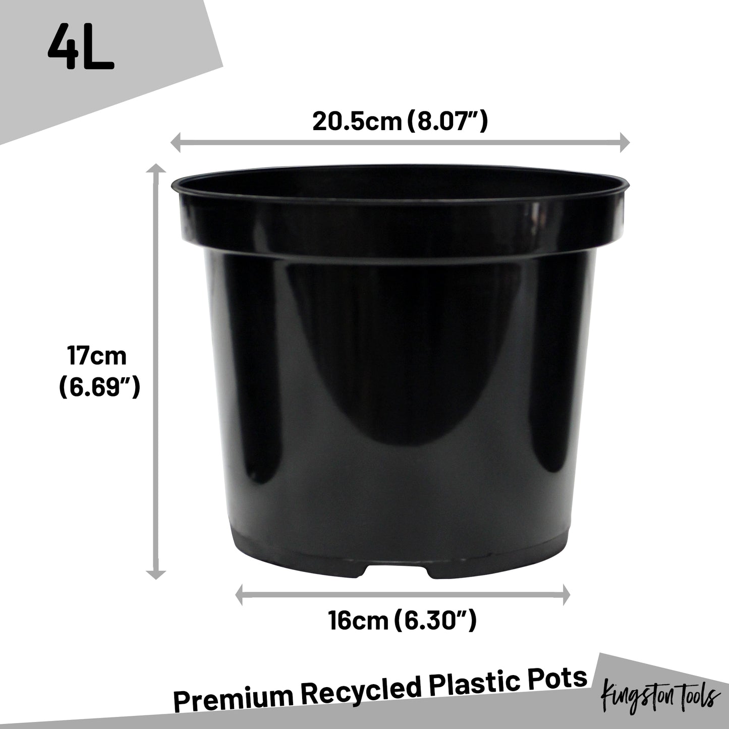 Premium Recycled Plastic Plant Pots High Quality Garden Planters - Black 7 Sizes Available