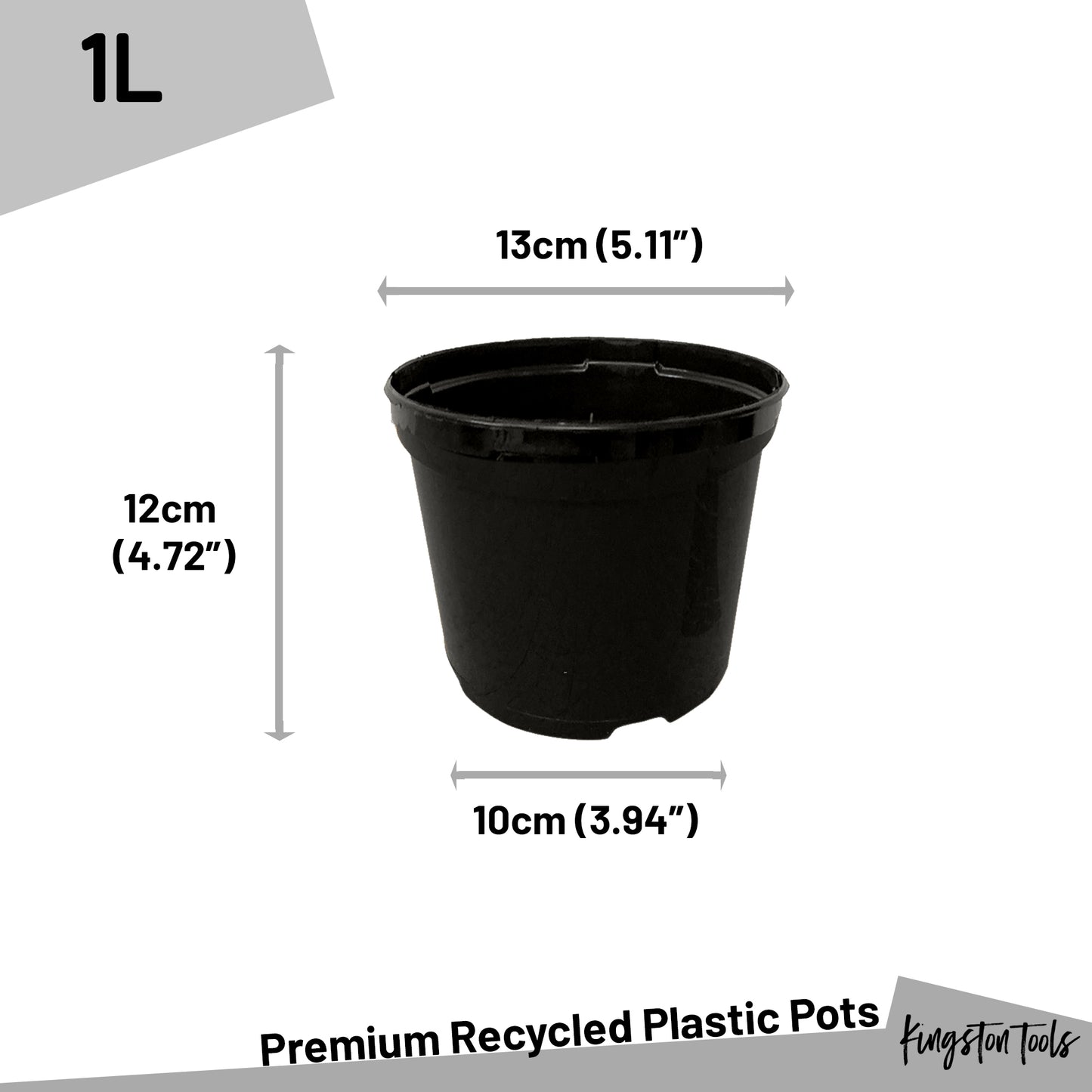 Premium Recycled Plastic Plant Pots High Quality Garden Planters - Black 7 Sizes Available