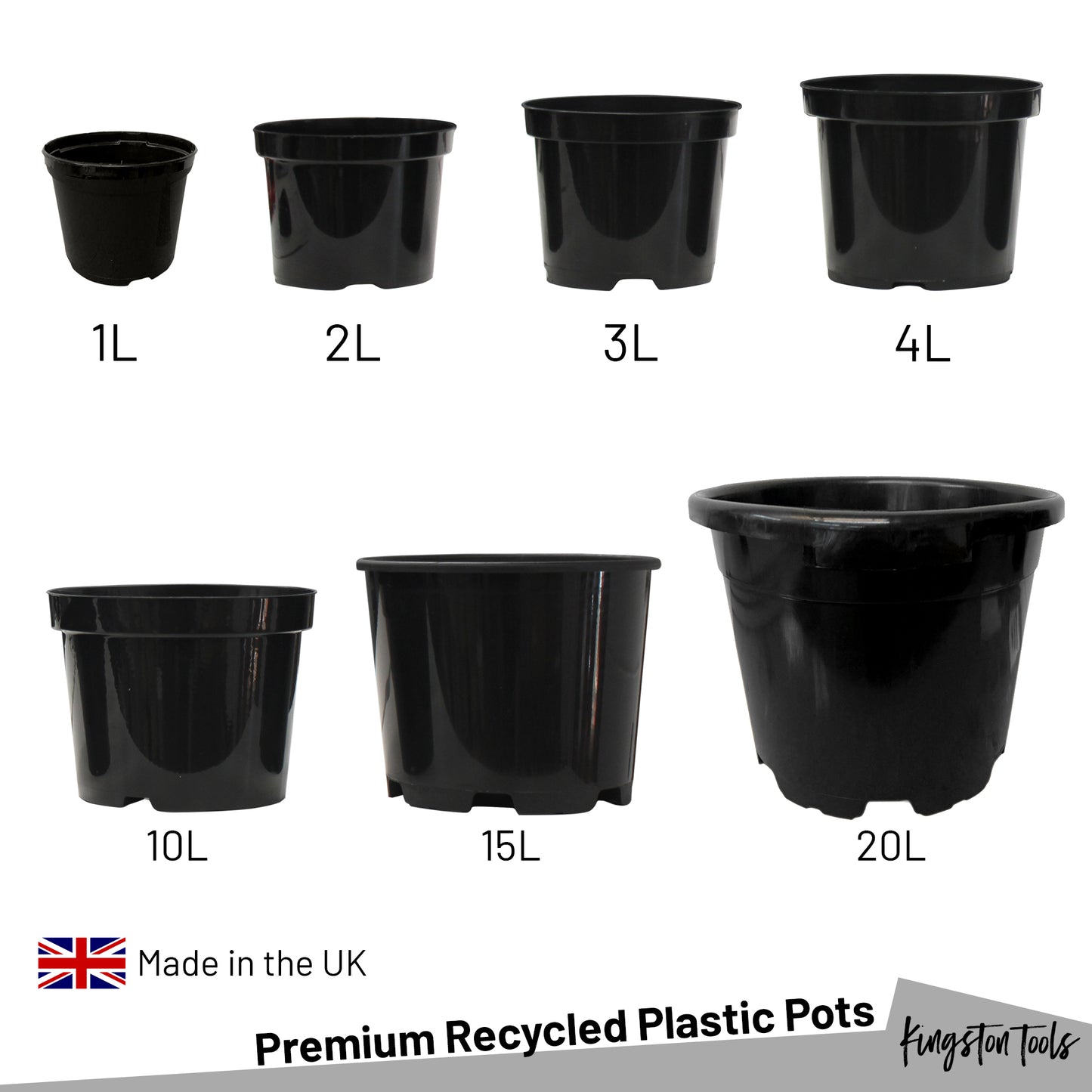 Premium Recycled Plastic Plant Pots High Quality Garden Planters - Black 7 Sizes Available